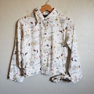 Fashion Village Western Novelty Print Cropped Top Horses Mountain Size Small NEW